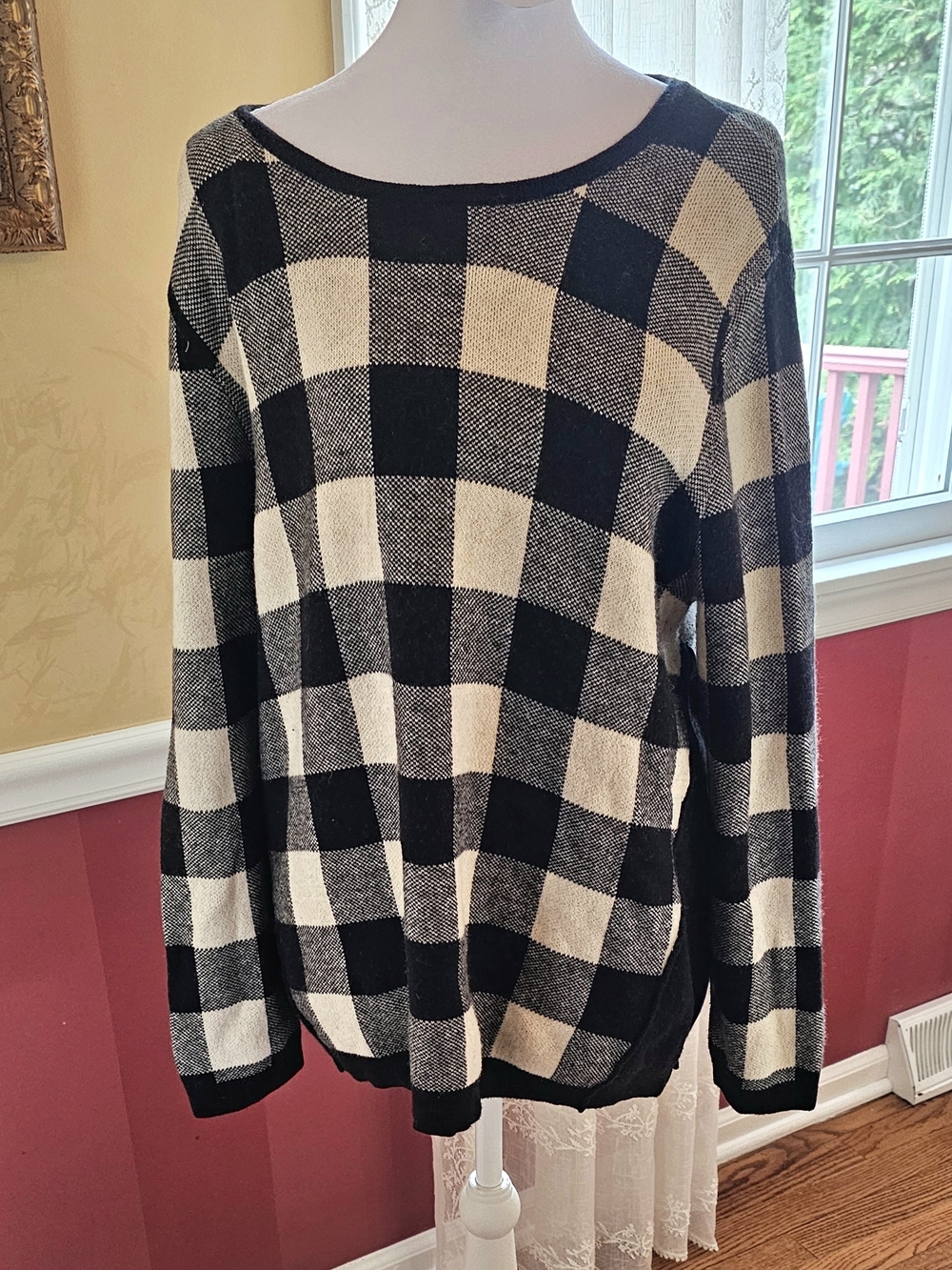 J. Jill Black and Cream Buffalo Check Sweater